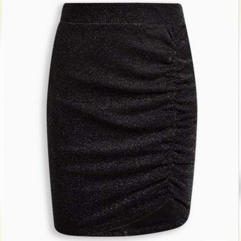 Torrid Glitter Knit Cinched Bodycon Ruched Skirt Black Size 26 NWT